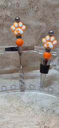 Large orange paw print bottle stopper and corkscrew set