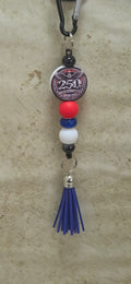 America 250th birthday bag tag with eagle and blue tassel