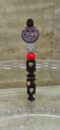 Black textured with white hearts fat beaded pen for america's 250th
