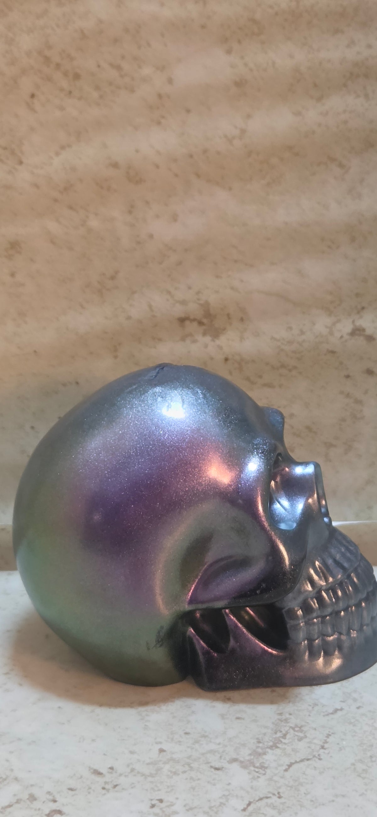 3x4.5 inch resin skull in chameleon colors