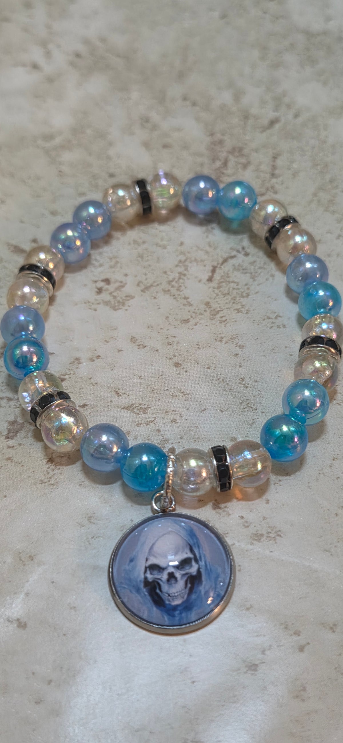 7.5 inch scary caped blue and white ghost bracelet
