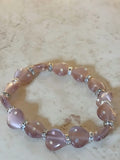 Lavender heart shaped beads with rhinestones stretchy bracelet - Crazy Cat Lady Crafts