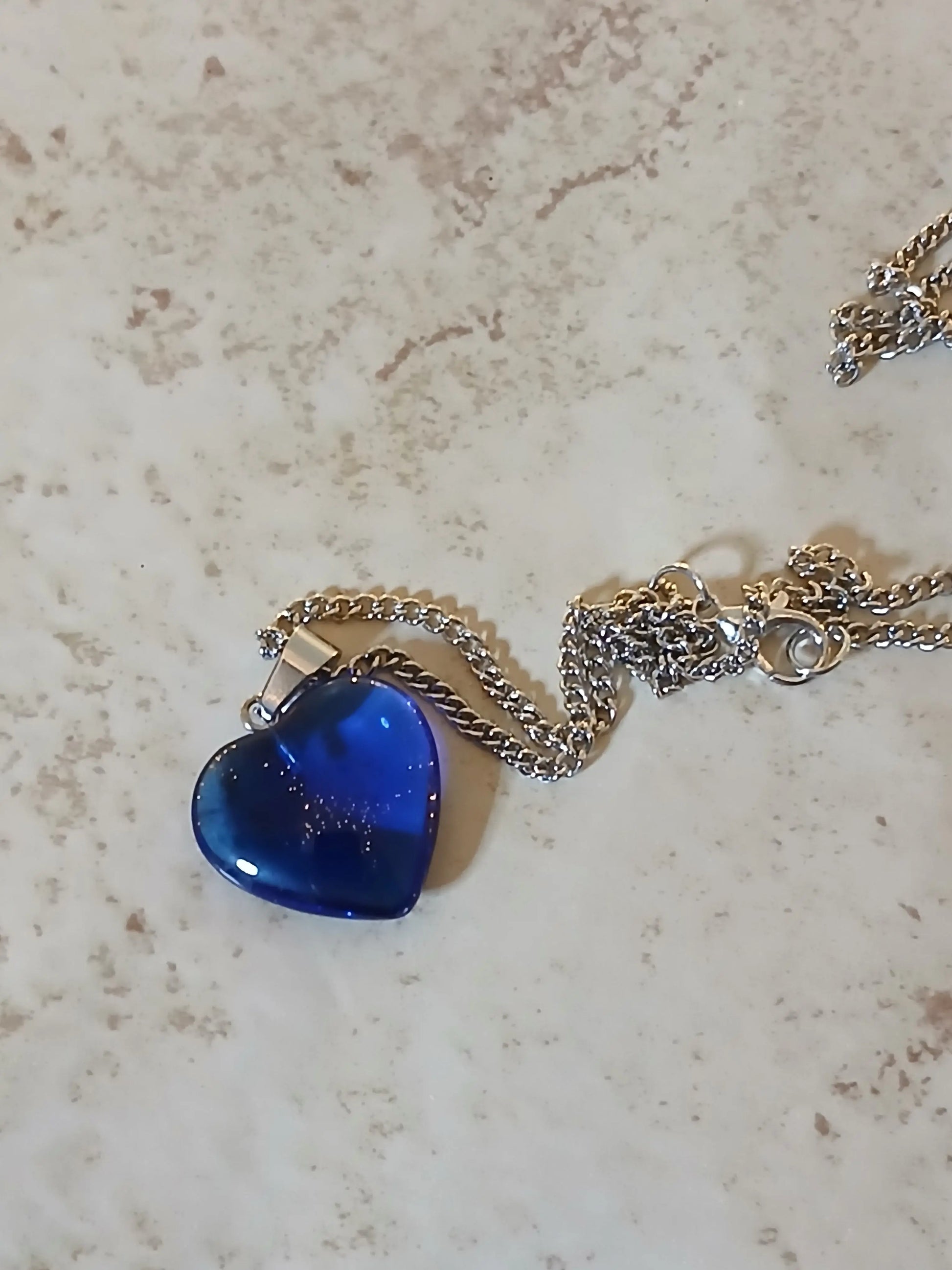 Small royal blue heart pendant on 18" silver chain - Crazy Cat Lady Crafts