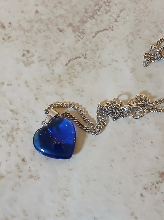 Small royal blue heart pendant on 18" silver chain - Crazy Cat Lady Crafts
