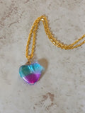 Blue and purple ombre heart pendant on a gold 18" chain - Crazy Cat Lady Crafts