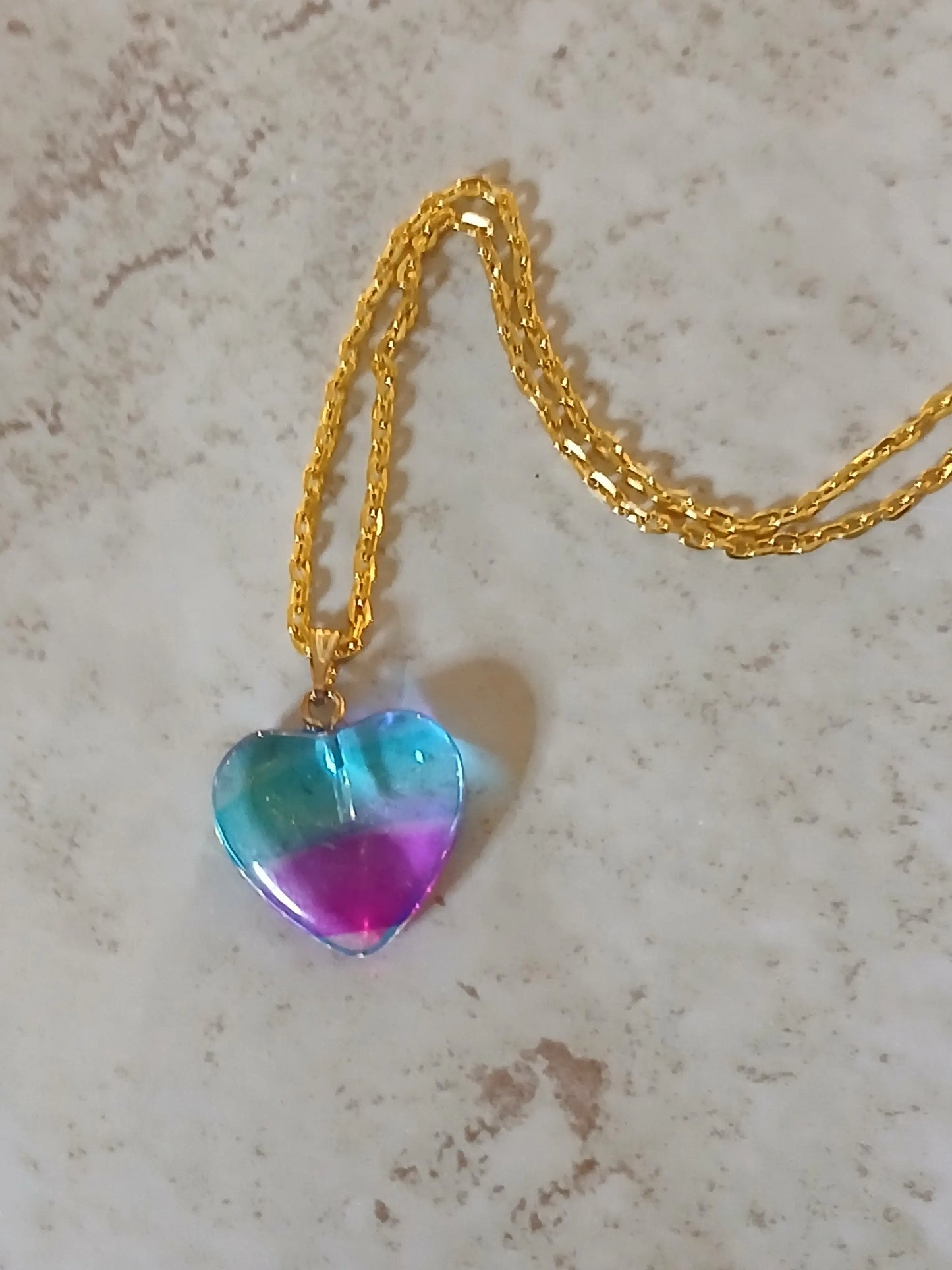 Blue and purple ombre heart pendant on a gold 18" chain - Crazy Cat Lady Crafts
