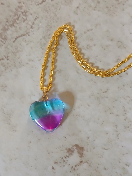 Blue and purple ombre heart pendant on a gold 18" chain - Crazy Cat Lady Crafts