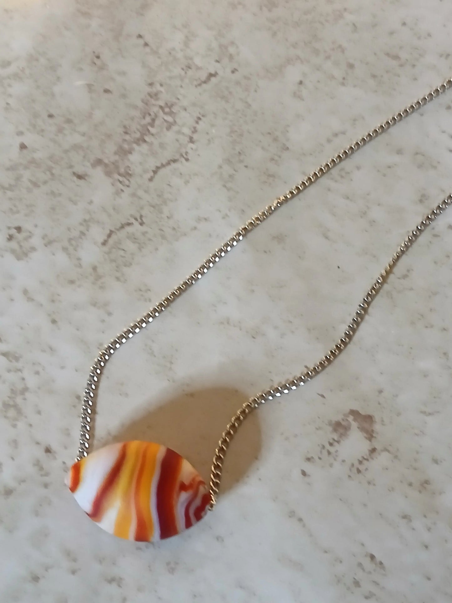 Egg shaped lamp work bead pendant necklace on 18" chain - Crazy Cat Lady Crafts