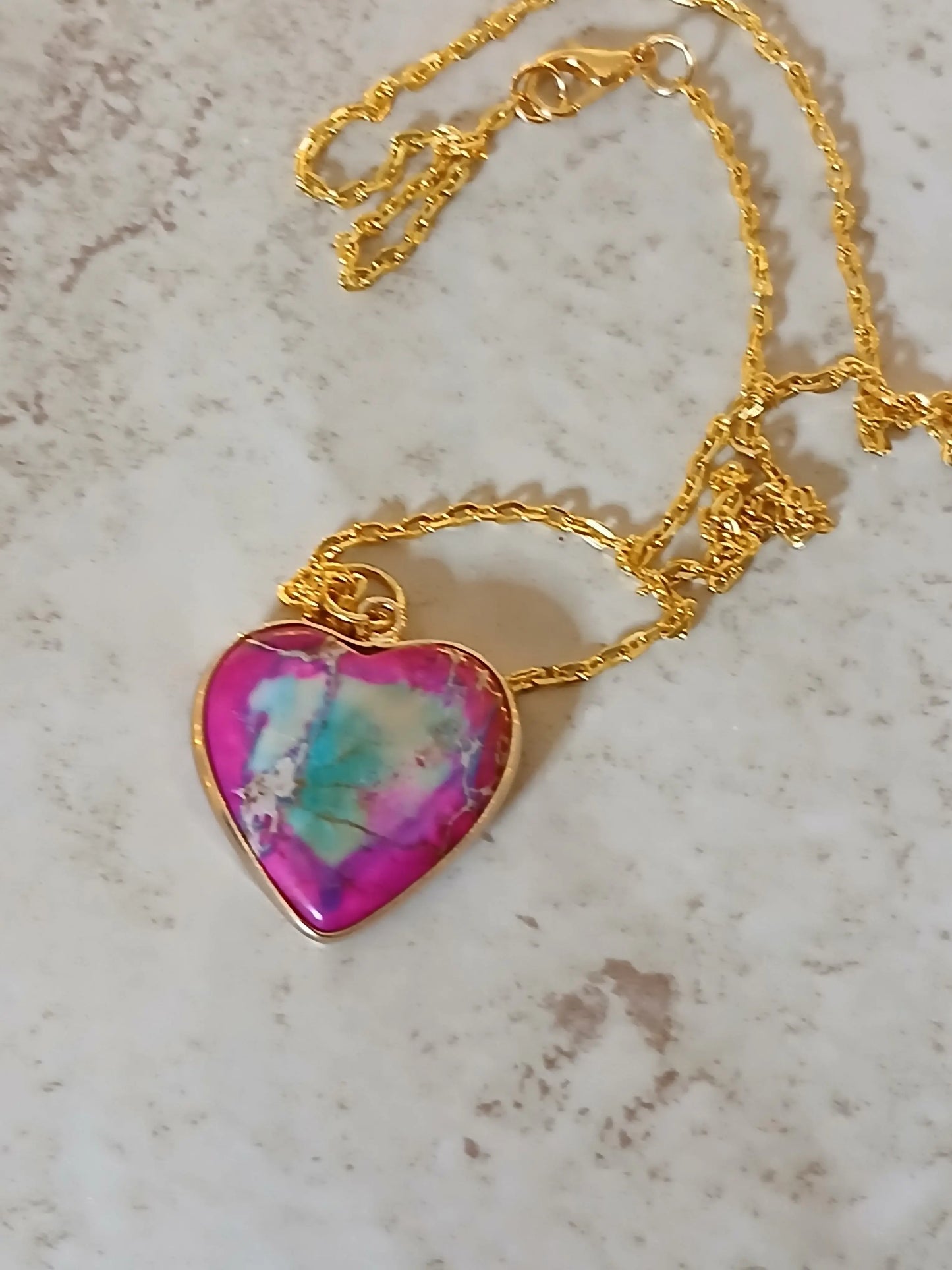 Imperial Jasper heart pendant necklace - Crazy Cat Lady Crafts