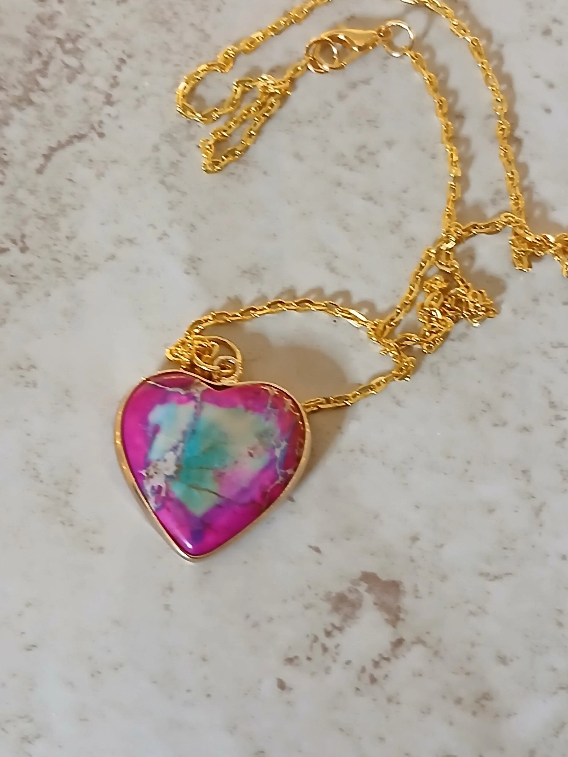Imperial Jasper heart pendant necklace - Crazy Cat Lady Crafts